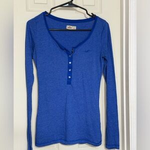Hollister Blue Long Sleeve Henley With Buttons Small